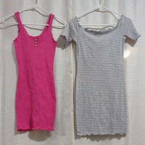Bodycon Mini Dress Set Pink and Gray Off Shoulder Sleveless Medium